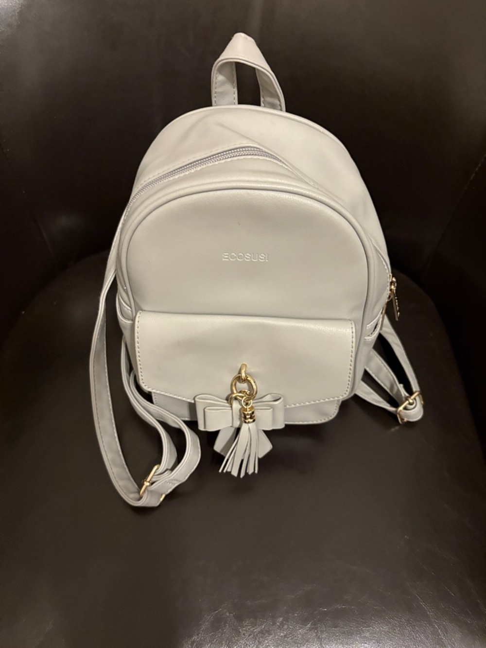 Eccosi White Mini Backpack with Bow & Tassel Accent